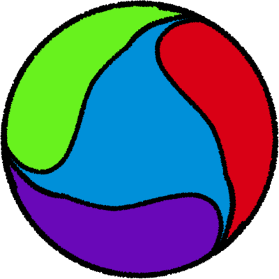 the IFS symbol. it has green, purple, and red teardrop blobs going counter clockwise near the edge. And the center if the circle is a blue, almost triangle blob